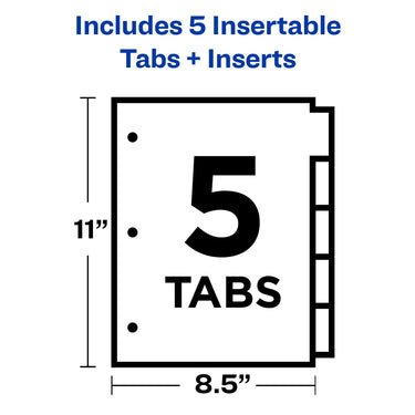 Avery Big Tab Insertable Dividers for 3 Ring Binders, 5-Tab Set, Buff Paper, Clear Tabs, 1 Binder Divider Set (11110)
